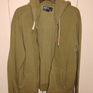 Polo by Ralph Lauren Olive Green Zip-Up Hoodie with Orange Pony